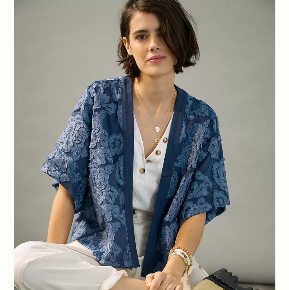 Anthropologie Maren Textured Kimono - navy
